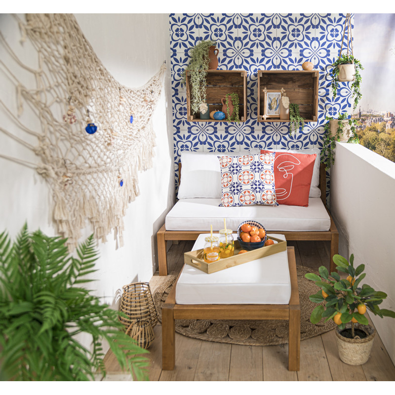 Hocker acacia - bruin/wit - 60x85x30 cm