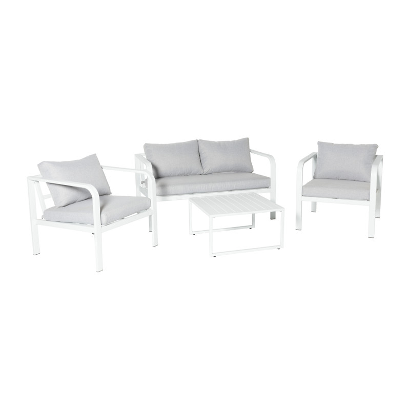 Tuinstoel Tenerife met kussens - wit/grijs - 64x70x74 cm