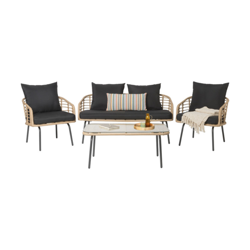 Tuinset Rhodos met kussens - 4-delig - metaal/polyester