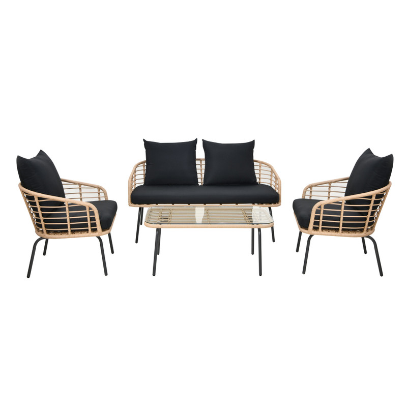 Tuinset Rhodos met kussens - 4-delig - metaal/polyester