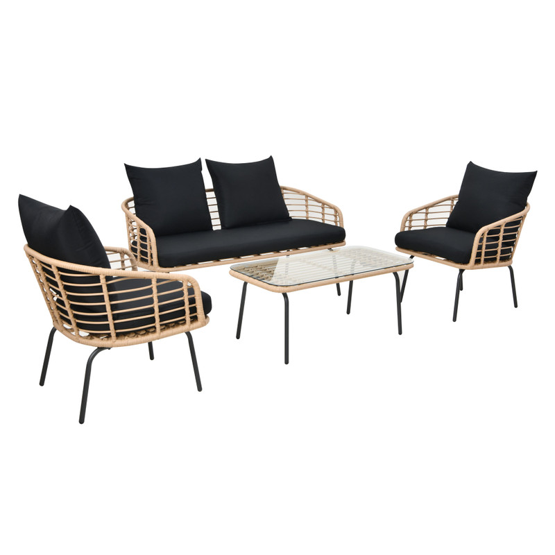 Tuinset Rhodos met kussens - 4-delig - metaal/polyester