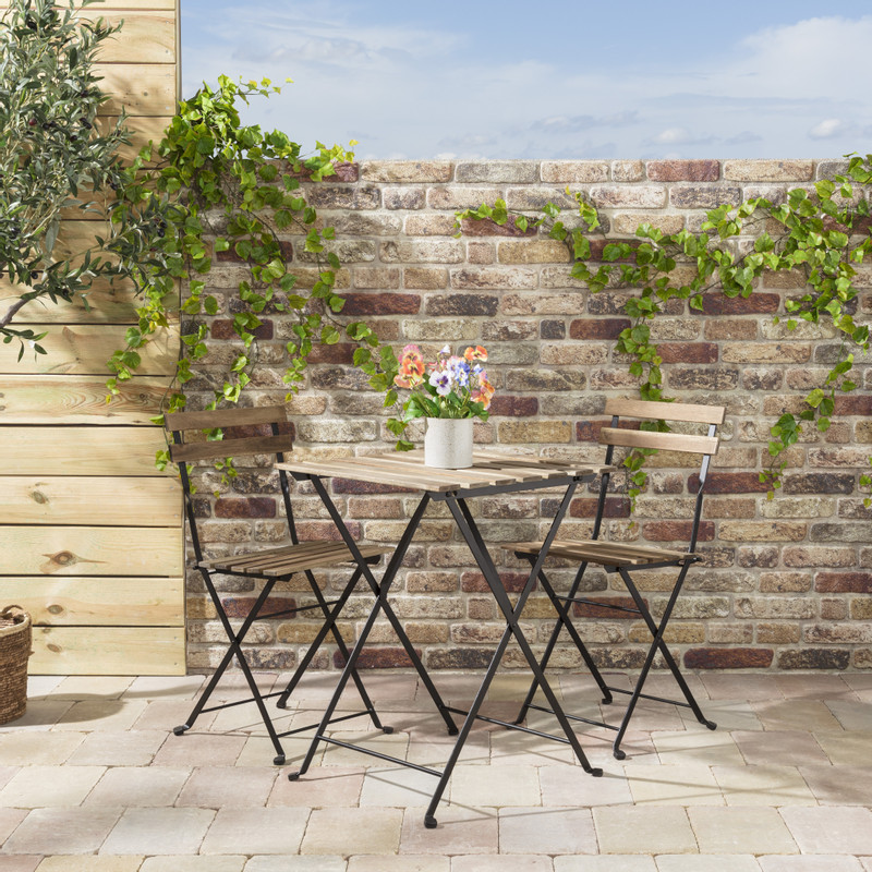 Bistro set Rhodos - hout/metaal - bruin/zwart - 3-delig