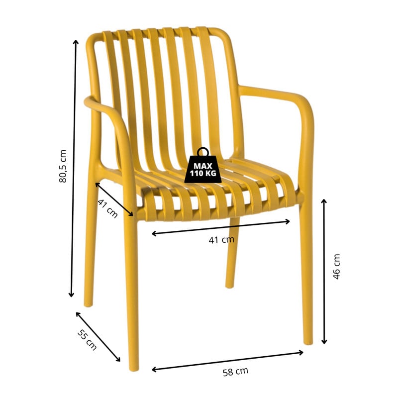 Tuinstoel Lea met armleuning - geel - 80.5x58x55 cm
