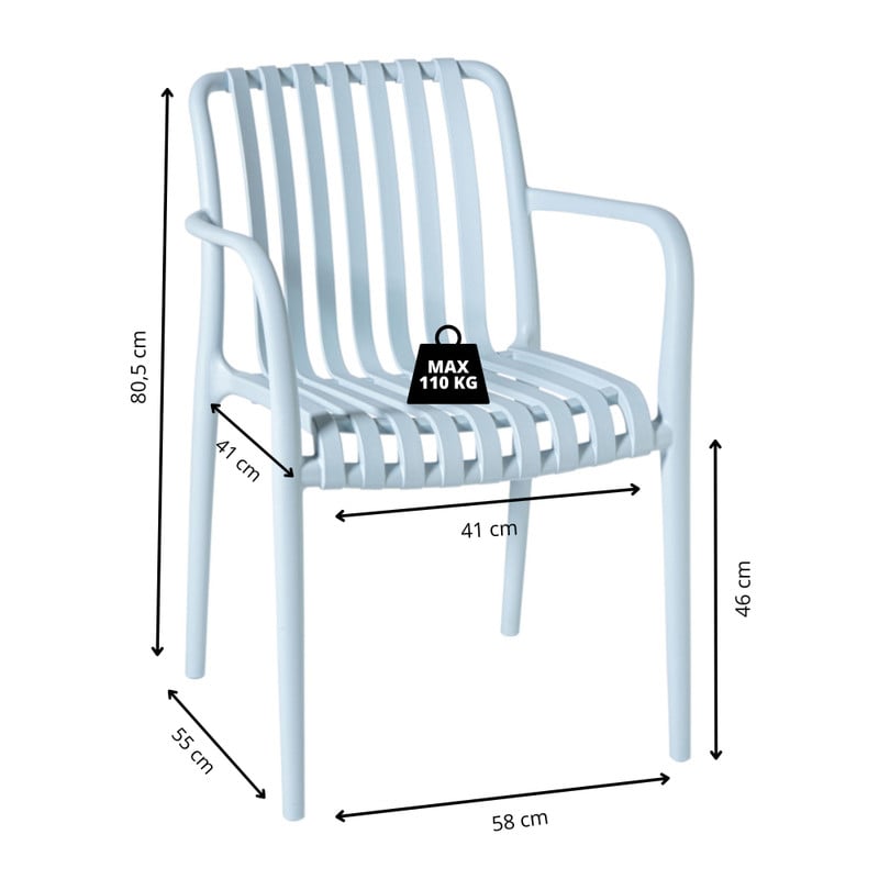 Tuinstoel Lea met armleuning - blauw - 80.5x58x55 cm
