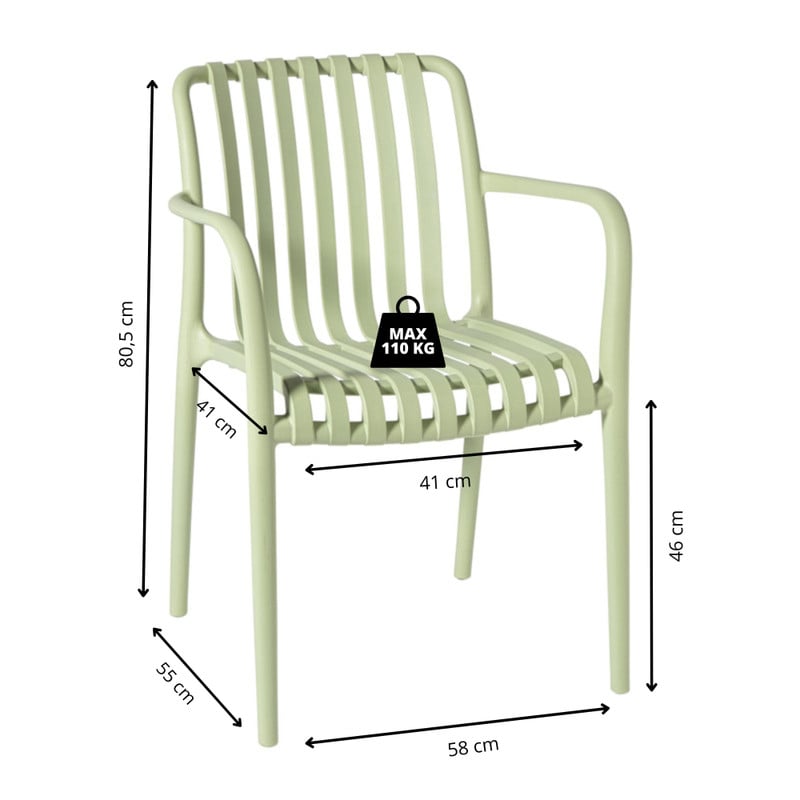 Tuinstoel Lea met armleuning - lichtgroen - 80.5x58x55 cm