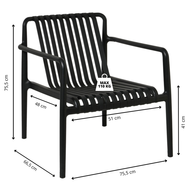 Tuinfauteuil Lea - zwart - 75.5x75.5x66.5 cm