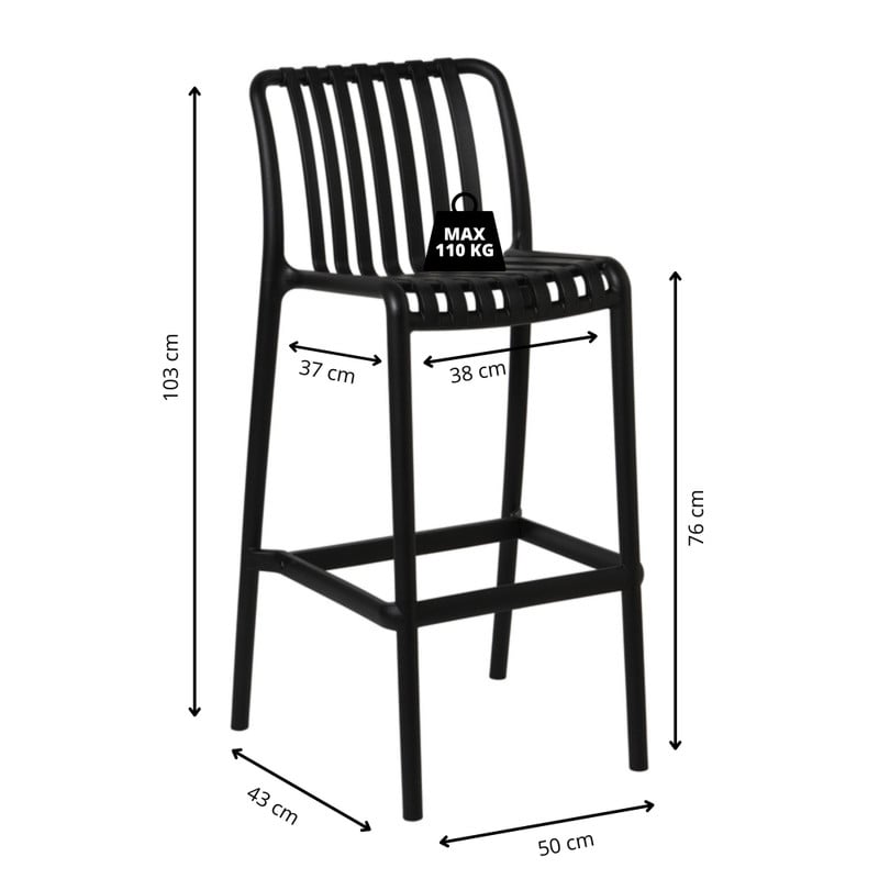 Barkruk Lea - zwart - 103x50x43 cm