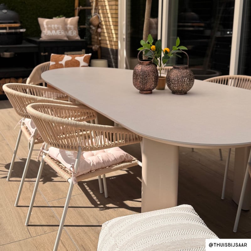 Tuinstoel gevlochten Capri met armleuning - beige