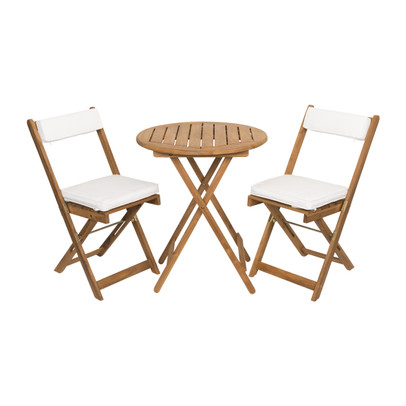 Tuinset Kreta met kussens - rond - set van 3 - bruin/wit