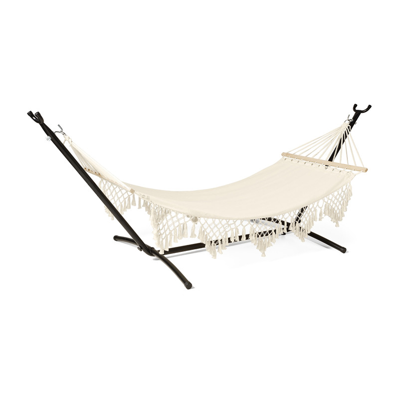 Hangmat met franjes - naturel - 100x200 cm