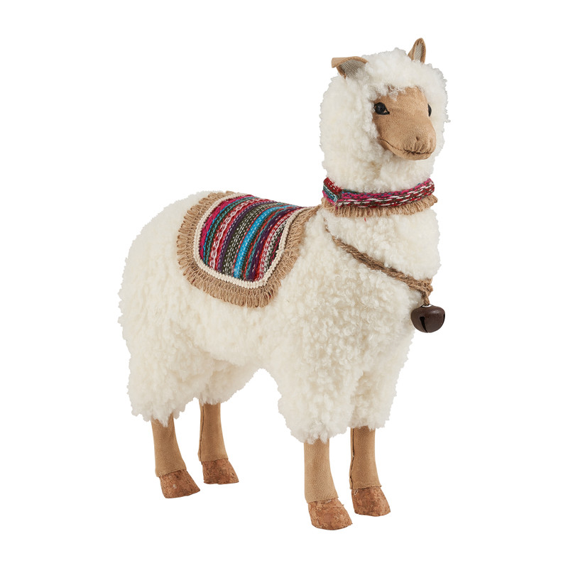 Knuffel lama met bel en kleedje - 42x15x51 cm