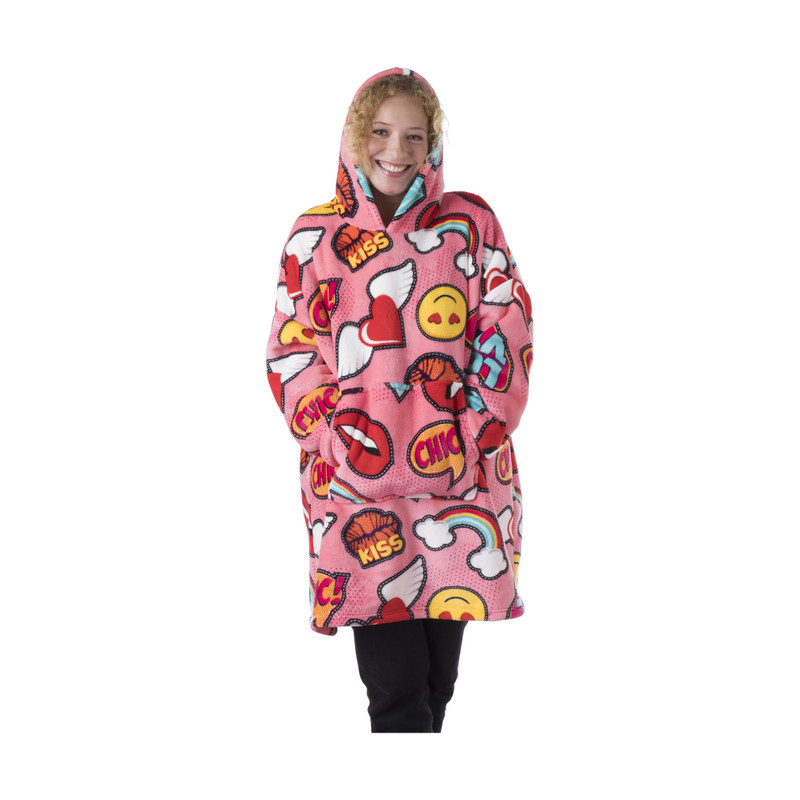 Oversized hoodie smiley/lips - one size - polyester
