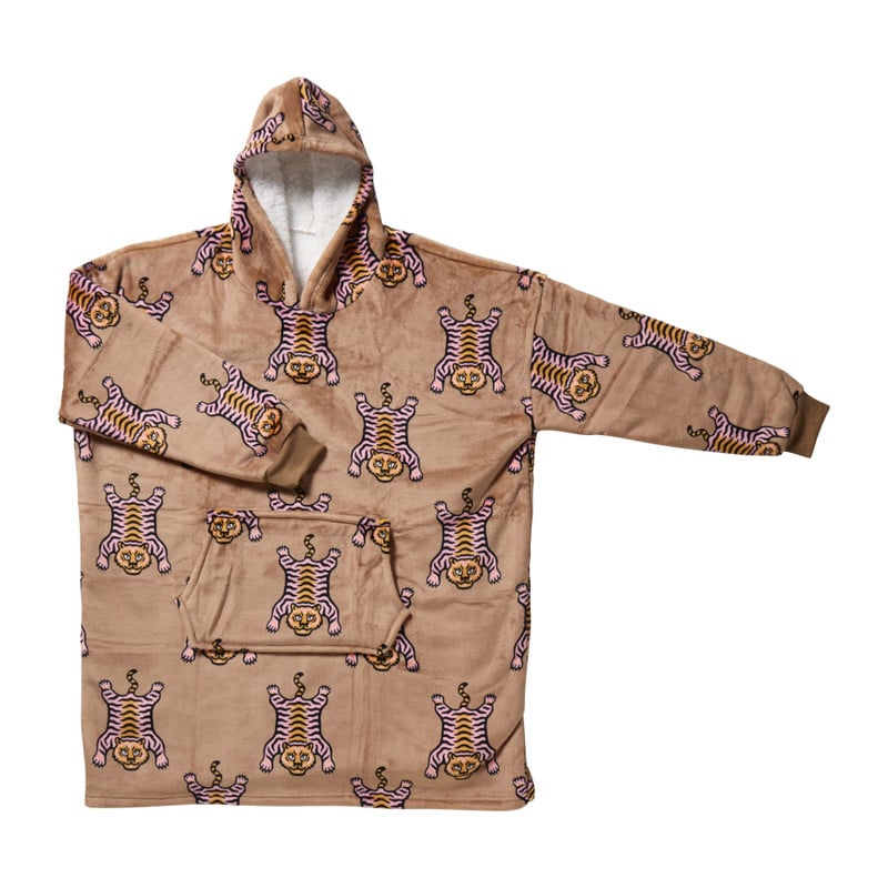 Oversized hoodie tijger - bruin - 76x90 cm