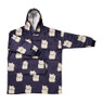 Oversized hoodie lucky cat - blauw - 76x90 cm