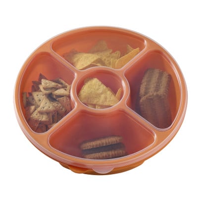 Snackschaal met deksel en 4 vakjes - oranje - ø27.5x7 cm
