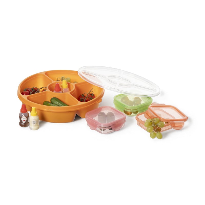 Snackschaal met deksel en 4 vakjes - oranje - ø27.5x7 cm