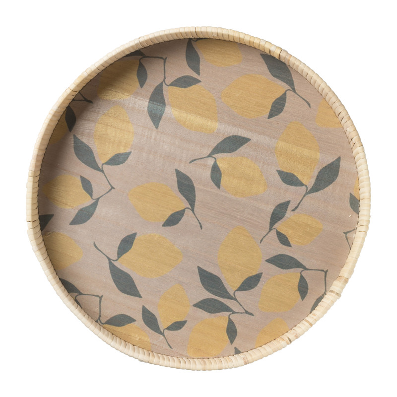 Dienblad citroen - MDF/rotan - ø35x5 cm