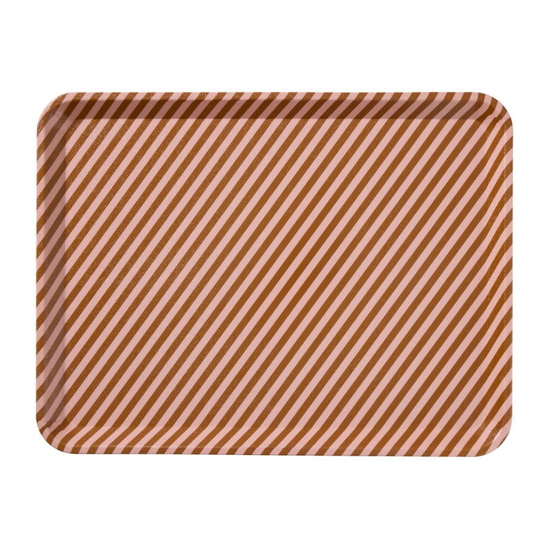 Dienblad streep - roze/bruin - 2.2x40x29 cm