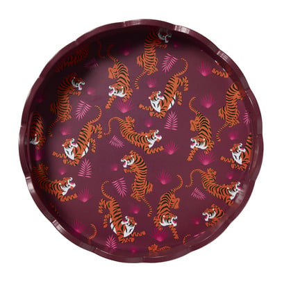 Dienblad tijgers - bordeaux rood - ø30x5 cm