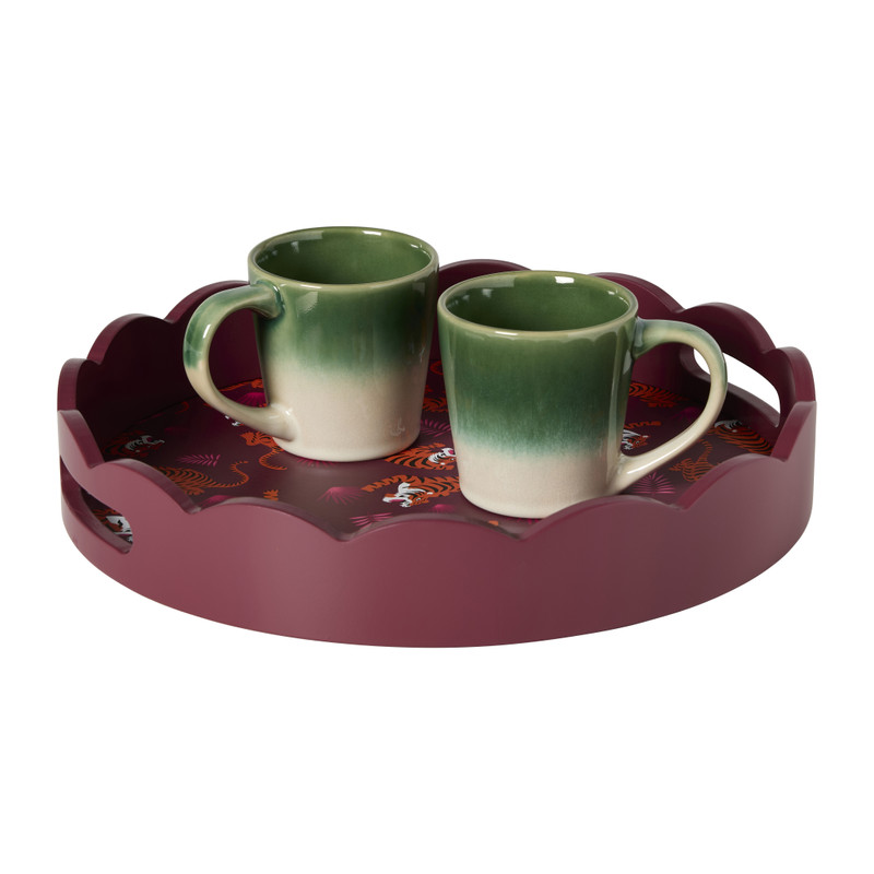 Dienblad tijgers - bordeaux rood - ø30x5 cm 