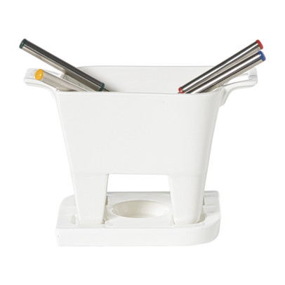 Fondue set met 4 vorken - wit - 20x12x10.5 cm