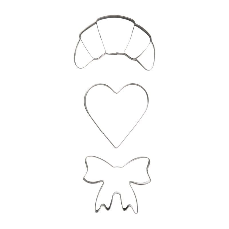 Uitsteekvormpjes croisssant, hart, strik - set van 3