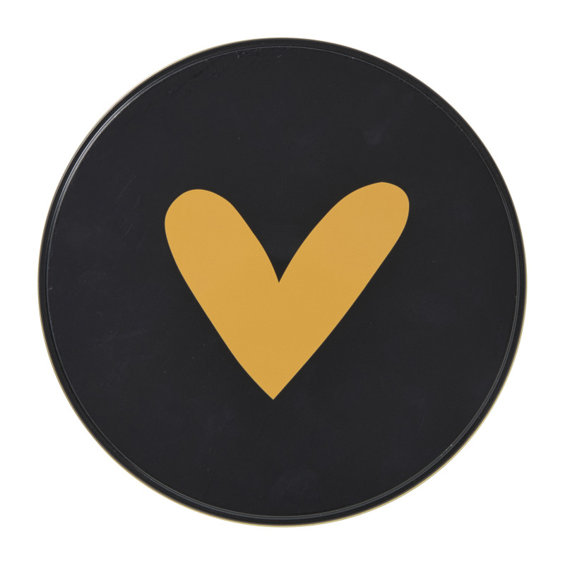 Koektrommel hartje - zwart/goud - ø19.5x8.5 cm