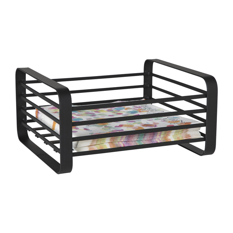 Servettenhouder metaal - zwart - 18x16x10 cm