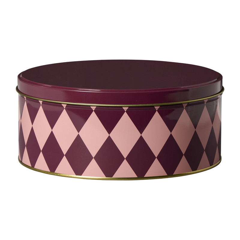 Koektrommel geblokt - roze/bordeauxrood - ø20x9 cm