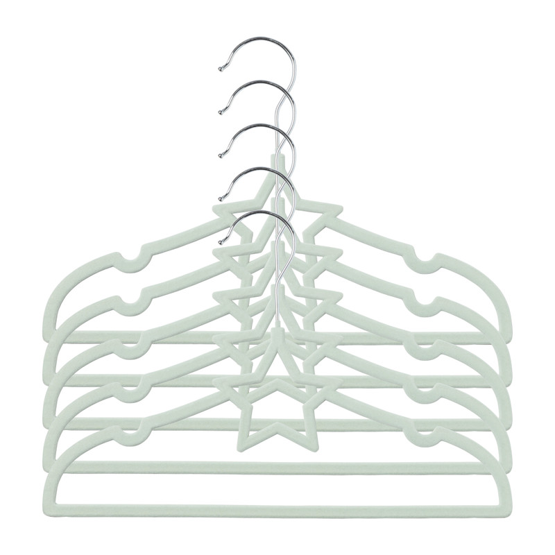 Kinder kledinghanger ster - vilt - groen - set van 5