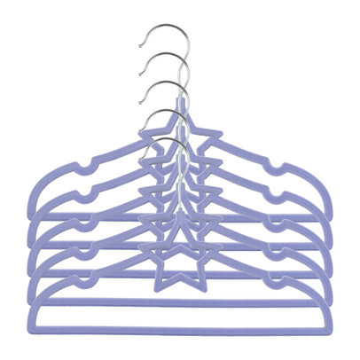 Kinder kledinghanger ster - vilt - paars - set van 5