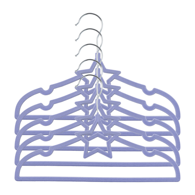 Kinder kledinghanger ster - vilt - paars - set van 5