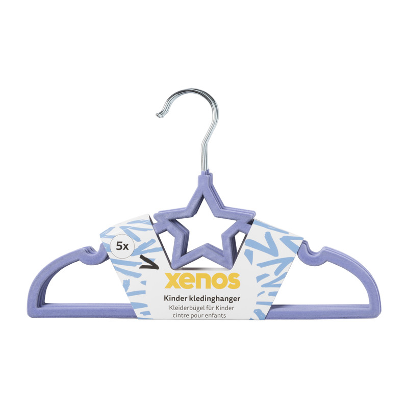 Kinder kledinghanger ster - vilt - paars - set van 5