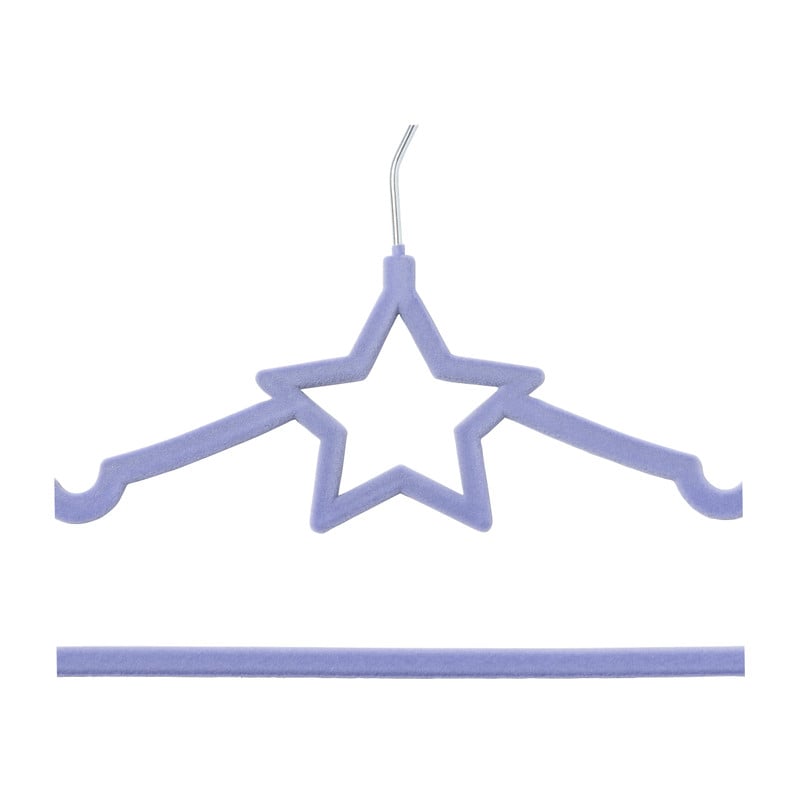 Kinder kledinghanger ster - vilt - paars - set van 5
