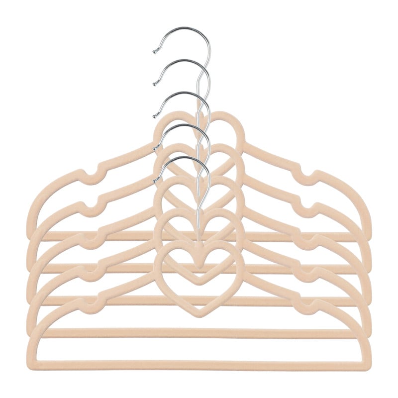 Kinder kledinghanger hart - vilt - beige - set van 5