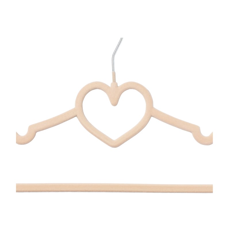 Kinder kledinghanger hart - vilt - beige - set van 5