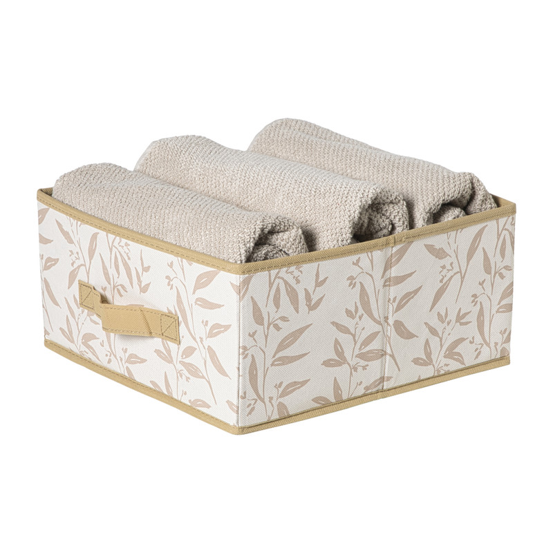 Opbergdoos leafs - bruin/beige - 15x30x30 cm