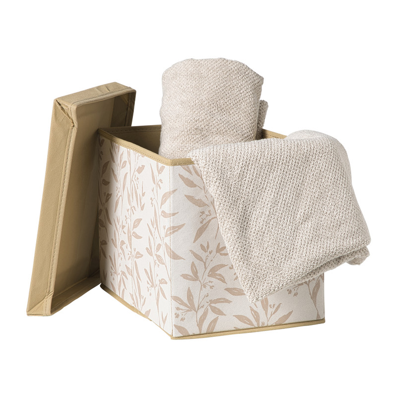 Opbergdoos met deksel leafs - bruin/beige - 30x24x22 cm
