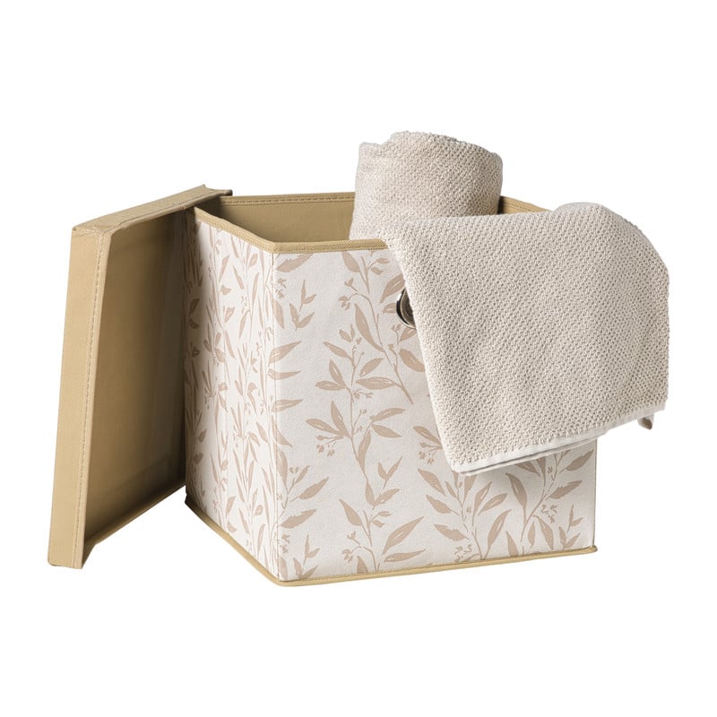 Opbergdoos met deksel leafs - bruin/beige - 30x30x30 cm
