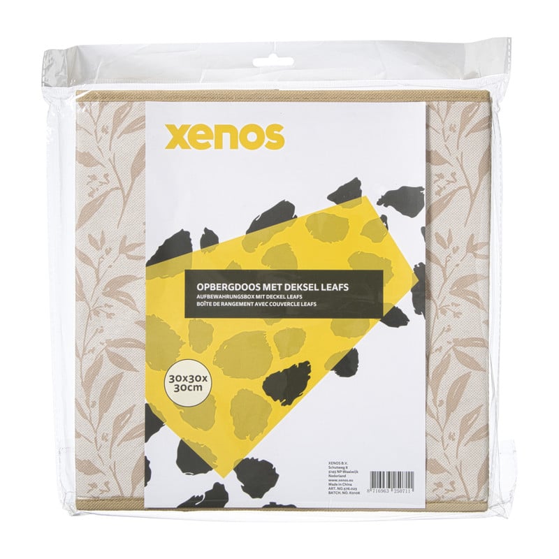 Opbergdoos met deksel leafs - bruin/beige - 30x30x30 cm