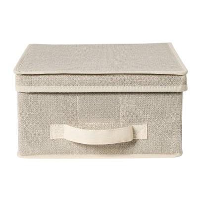 Opbergbox linnen look met deksel - beige -16x30x30 cm