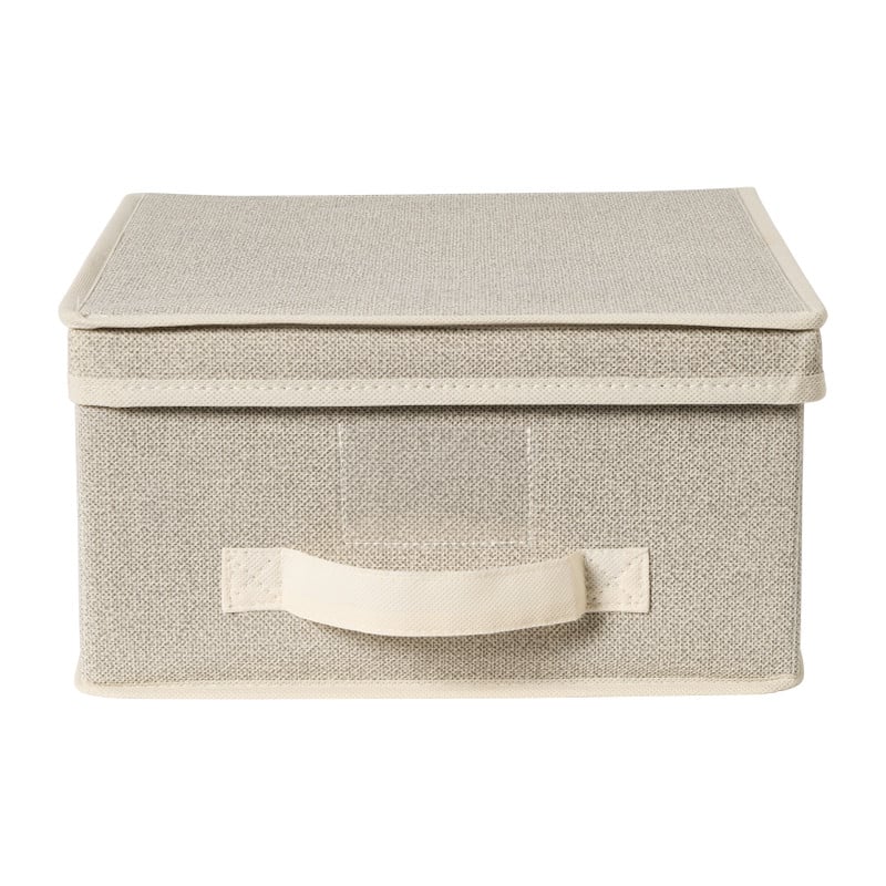 Opbergbox linnen look met deksel - beige -16x30x30 cm
