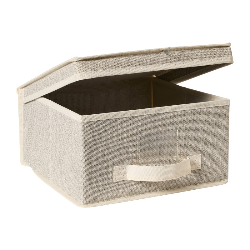 Opbergbox linnen look met deksel - beige -16x30x30 cm