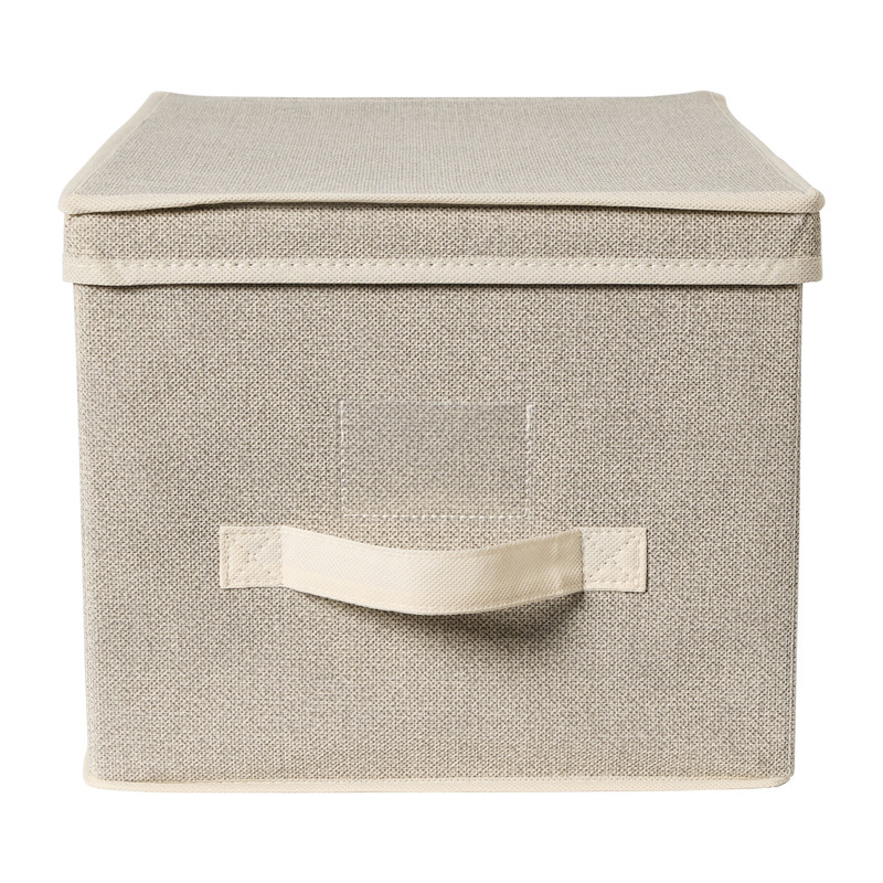 Opbergbox linnen look met deksel - beige - 40x30x30 cm
