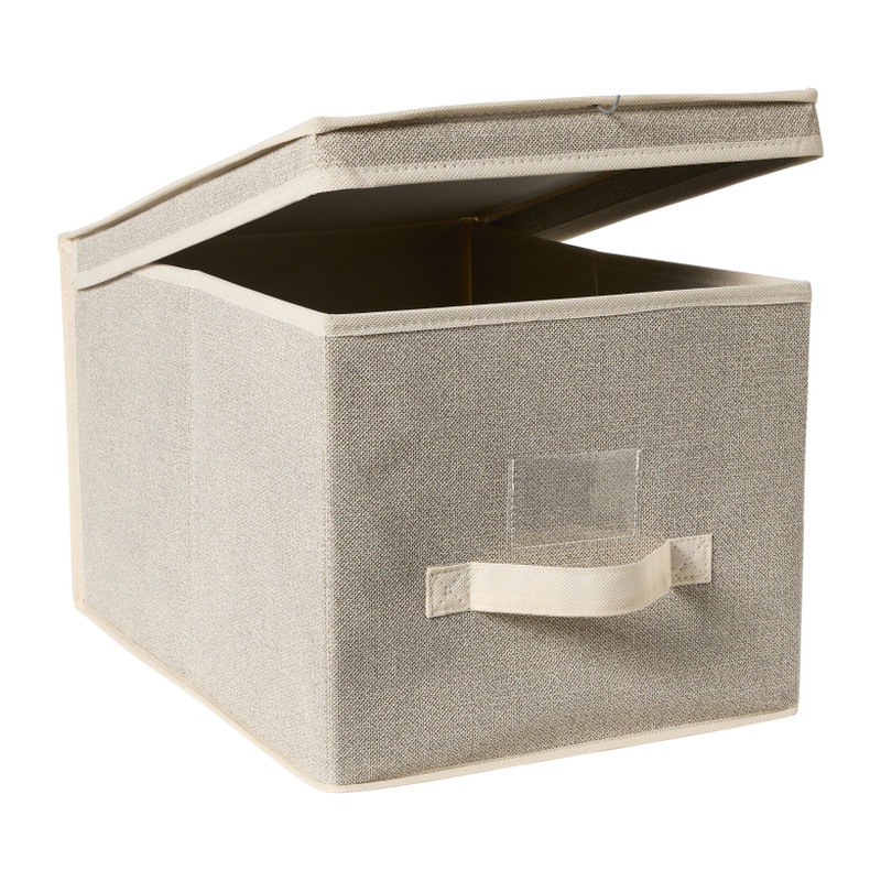 Opbergbox linnen look met deksel - beige - 40x30x30 cm