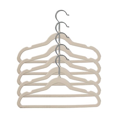 Kledinghangers velvet klein - beige - set van 6