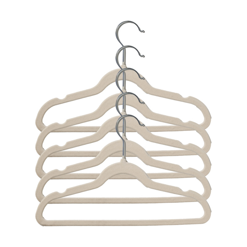 Kledinghangers velvet klein - beige - set van 6