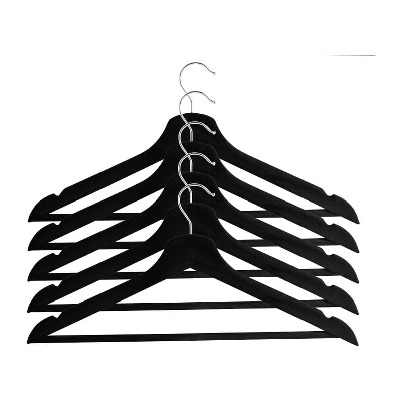 Houten kledinghanger - mat zwart - set van 5