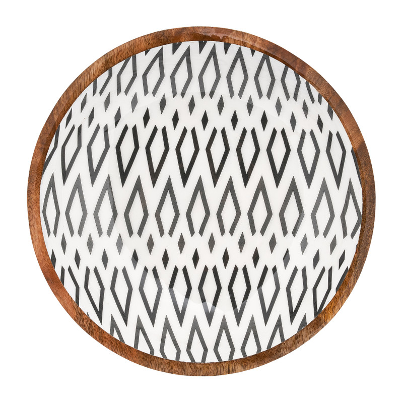 Houten schaal met driehoek print - ø25x8 cm 