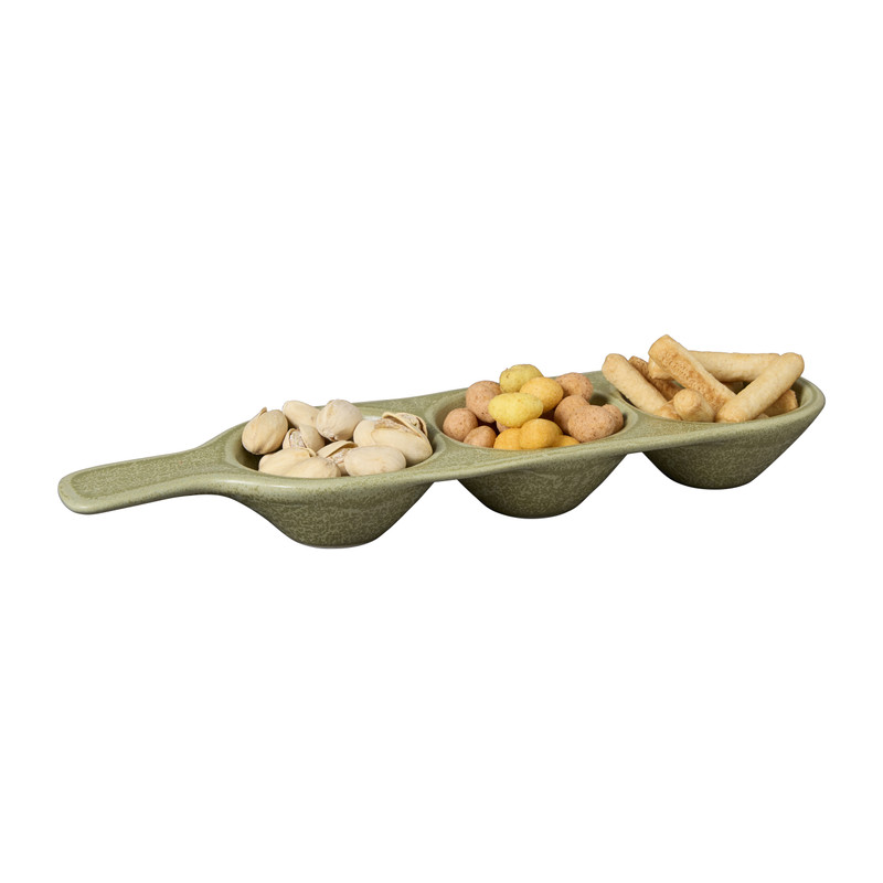Borrelplateau met 3 vakken - groen - 3.3x26x7.5 cm